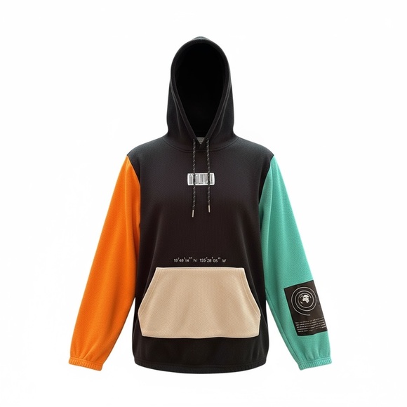 Brooklyn Cloth Black, Orange, Teal, and Cream Hoodie men’s L - Picture 3 of 10